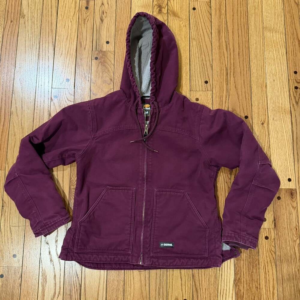 Berne Women’s M Plum Sherpa Lined Duck Canvas Hooded Work Jacket WHJ43